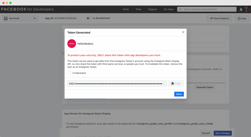 Instagram Token Generated