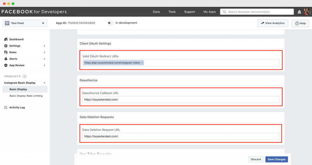 Client OAuth Settings, Deauthorize and Data Deletion Requests