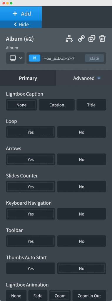 Lightbox Settings Tab