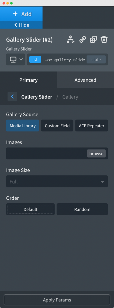Gallery Tab in Gallery Slider Element
