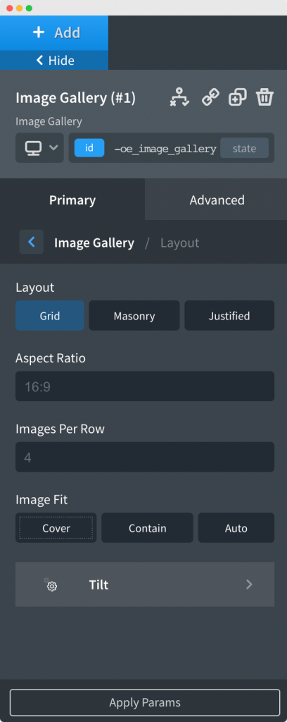 Layout Tab in the Image Gallery Element
