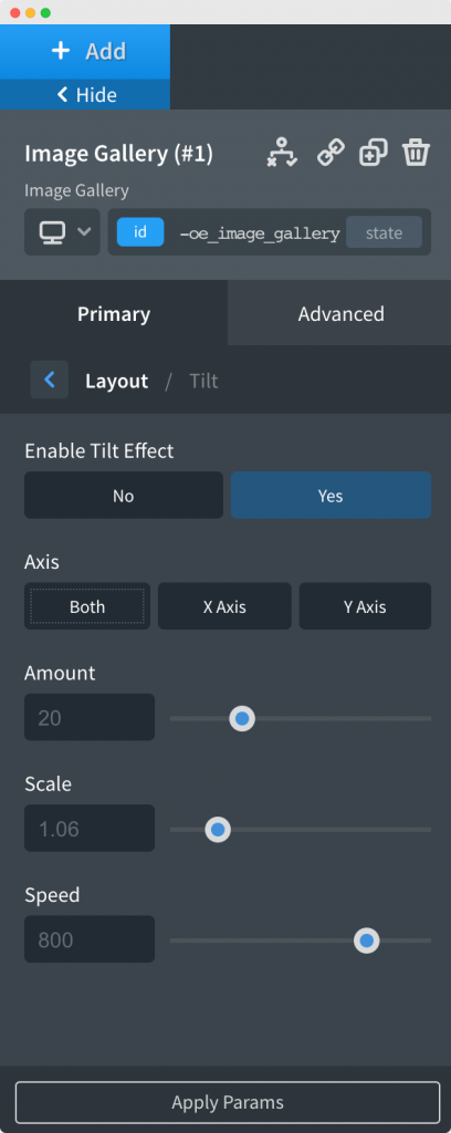 Tilt tab in the Image Gallery Element