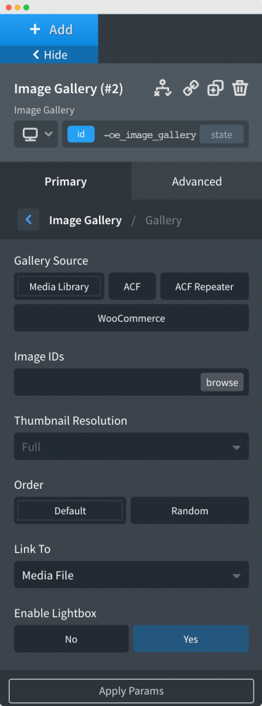 Gallery Tab in Image Gallery Element