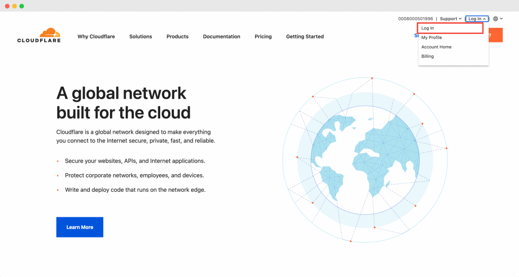 Log in to Cloudflare