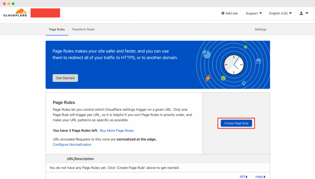 Create Page Rule in Cloudflare